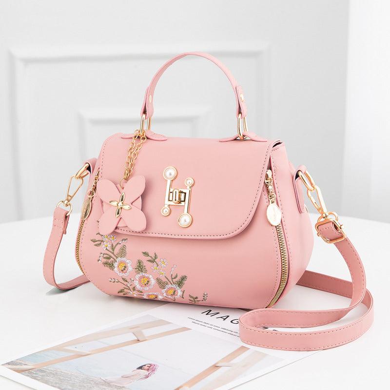 Floral Embroidery Crossbody Bag Women's Top Handle Flap Purse