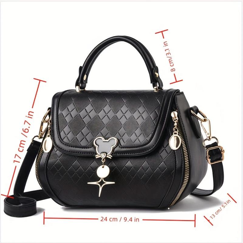 Plaid Pattern Top Handle Shoulder Bag Flap Crossbody Bag