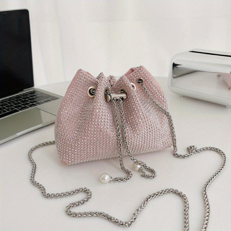 Rhinestone Bucket Bag Chain Crossbody Prom Purse