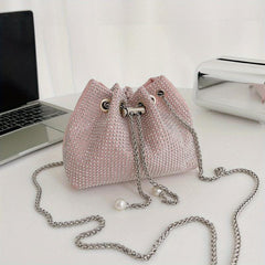 Rhinestone Bucket Bag Chain Crossbody Prom Purse