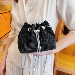 Rhinestone Bucket Bag Chain Crossbody Prom Purse