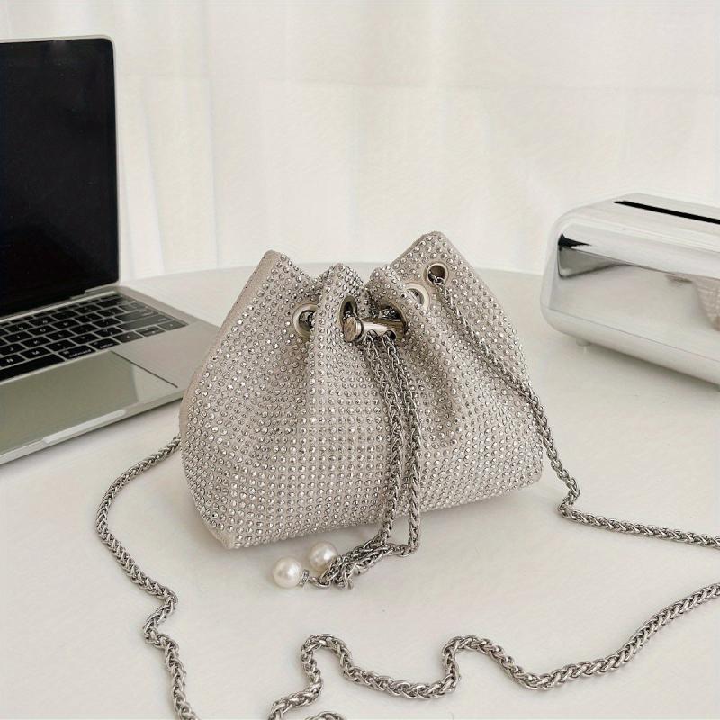 Rhinestone Bucket Bag Chain Crossbody Prom Purse
