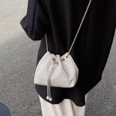 Rhinestone Bucket Bag Chain Crossbody Prom Purse