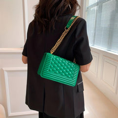 Embossed Pattern Square Shoulder Bag Chain Flap Casual Bag