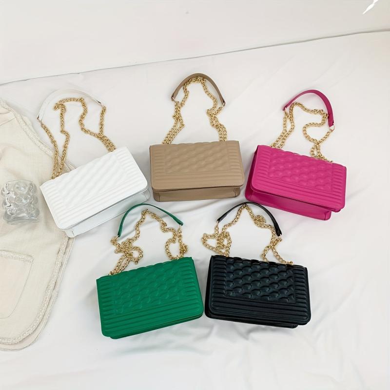 Embossed Pattern Square Shoulder Bag Chain Flap Casual Bag