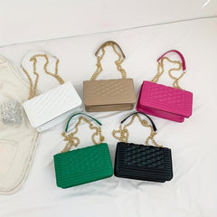 Embossed Pattern Square Shoulder Bag Chain Flap Casual Bag