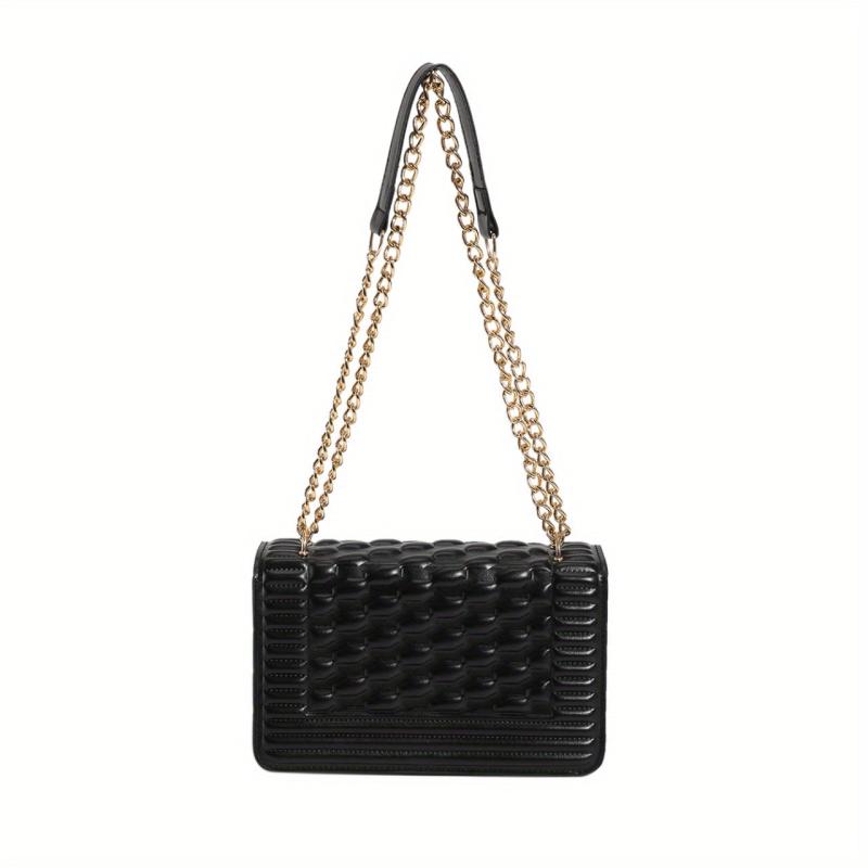 Embossed Pattern Square Shoulder Bag Chain Flap Casual Bag