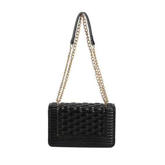 Embossed Pattern Square Shoulder Bag Chain Flap Casual Bag