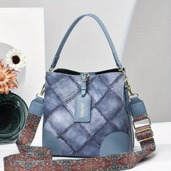 Vintage Plaid Pattern Storage Bucket Bag Classic Shoulder Bag