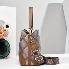 Vintage Plaid Pattern Storage Bucket Bag Classic Shoulder Bag