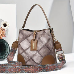 Vintage Plaid Pattern Storage Bucket Bag Classic Shoulder Bag