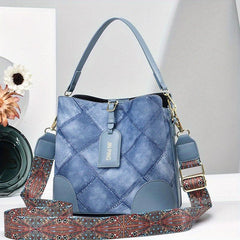 Vintage Plaid Pattern Storage Bucket Bag Classic Shoulder Bag