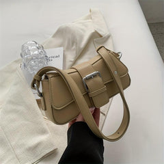 Minimalist Flap Shoulder Bag Solid Buckle Decor