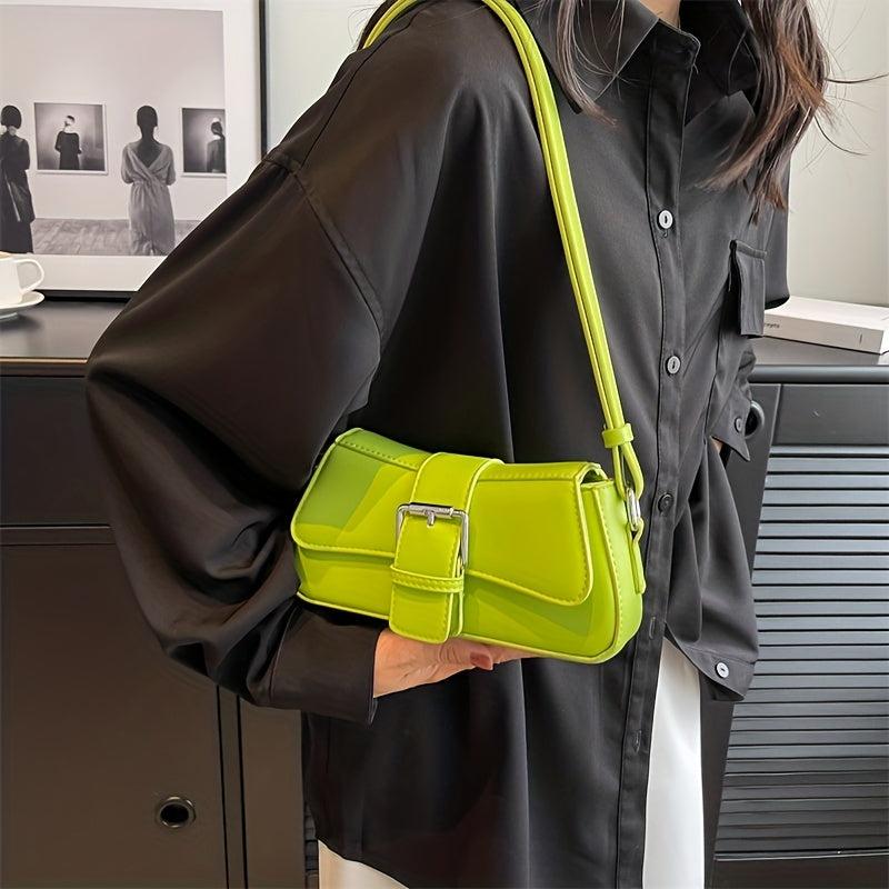 Minimalist Flap Shoulder Bag Solid Buckle Decor