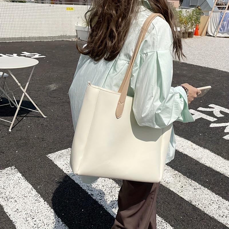 Women's Contrast Shoulder Tote Bag Large Capacity Crossbody Bag