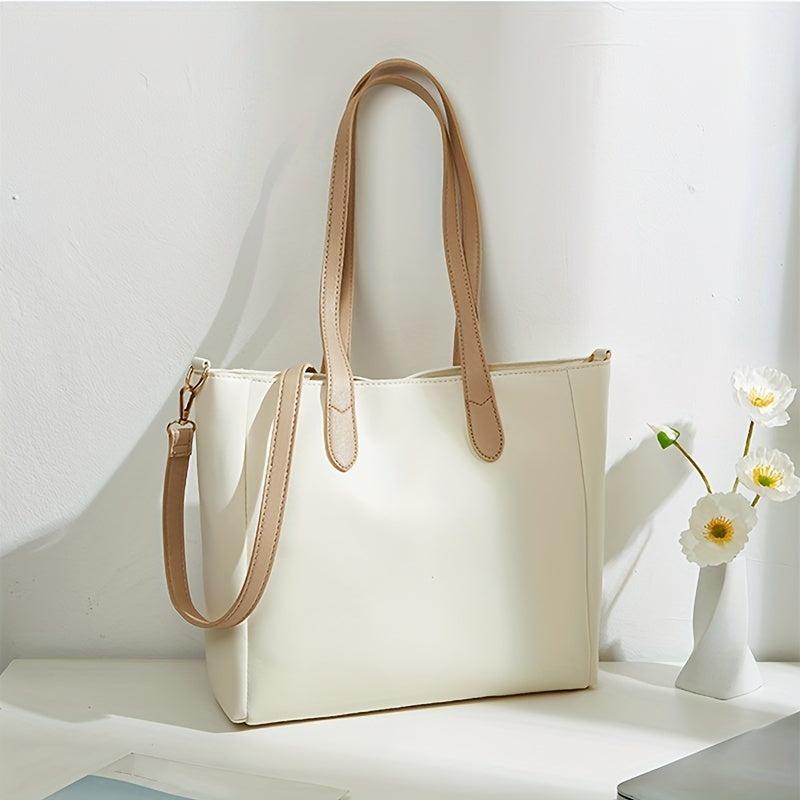 Women's Contrast Shoulder Tote Bag Large Capacity Crossbody Bag