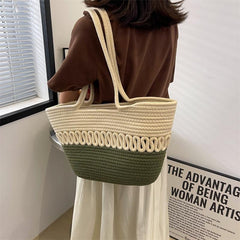 Hollow Out Straw Bag Large Capacity Shoulder Bag for Beach & Shopping