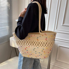 Hollow Out Straw Bag Large Capacity Shoulder Bag for Beach & Shopping