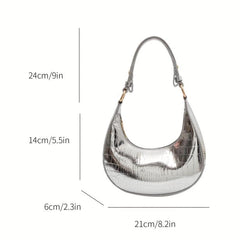 Crocodile Pattern Hobo Bag Metallic Shoulder Bag Crescent Handbag Purse