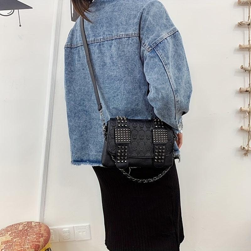 Rivet Steampunk Skull Crossbody Bag PU Leather Textured Bag