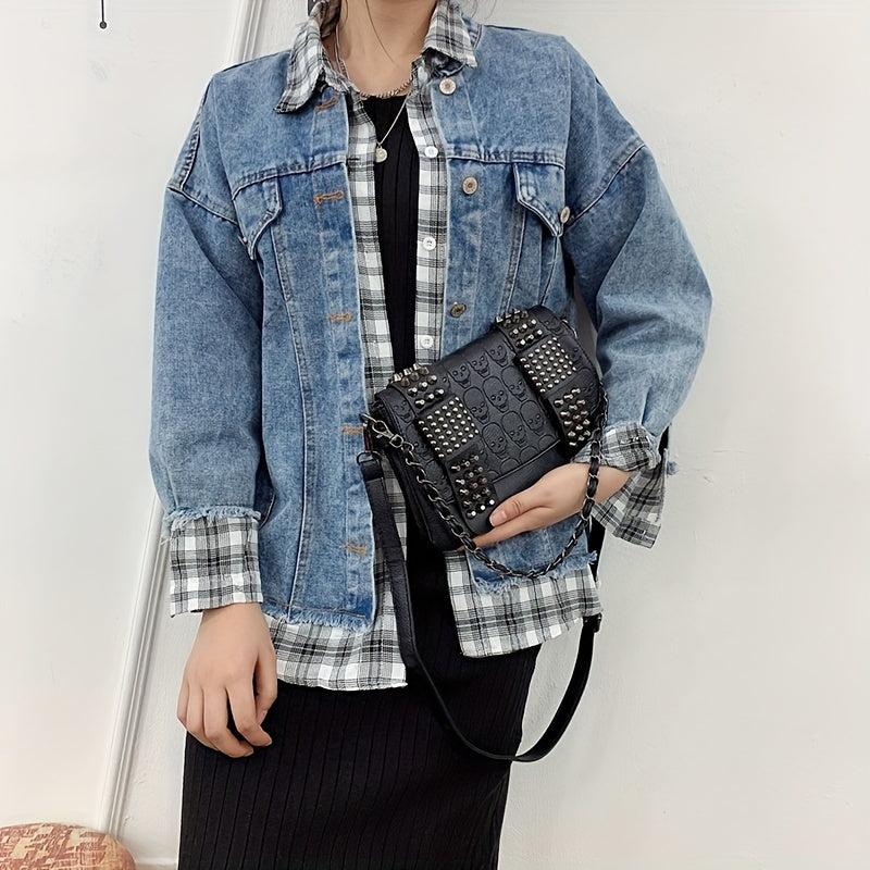 Rivet Steampunk Skull Crossbody Bag PU Leather Textured Bag