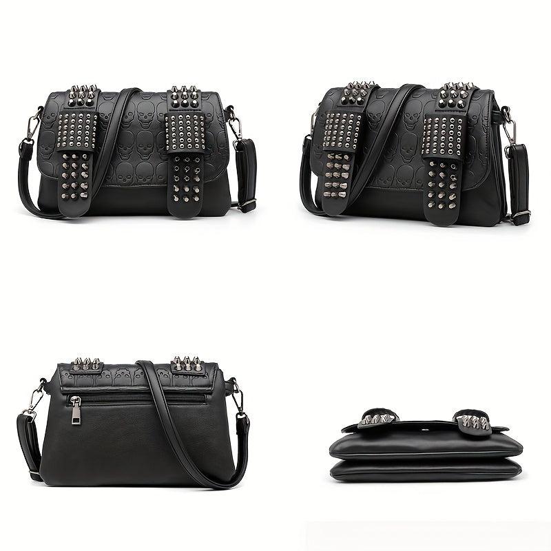 Rivet Steampunk Skull Crossbody Bag PU Leather Textured Bag