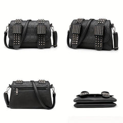 Rivet Steampunk Skull Crossbody Bag PU Leather Textured Bag