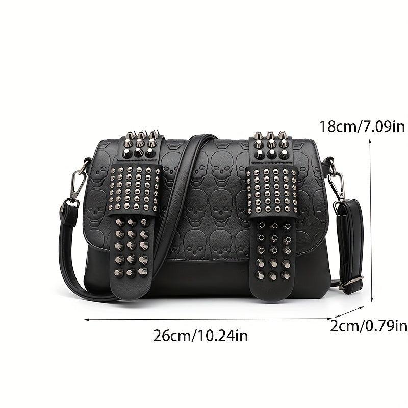 Rivet Steampunk Skull Crossbody Bag PU Leather Textured Bag