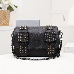 Rivet Steampunk Skull Crossbody Bag PU Leather Textured Bag