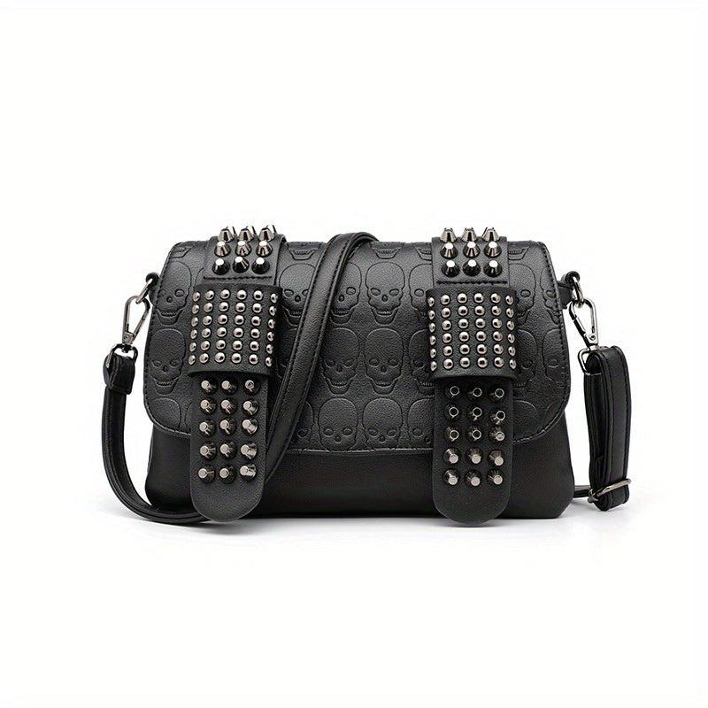 Rivet Steampunk Skull Crossbody Bag PU Leather Textured Bag