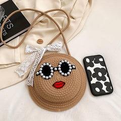 Bead Glasses Decor Straw Bag Minimalist Shoulder Bag
