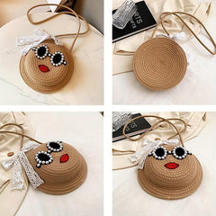 Bead Glasses Decor Straw Bag Minimalist Shoulder Bag
