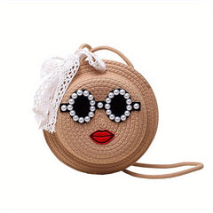 Bead Glasses Decor Straw Bag Minimalist Shoulder Bag