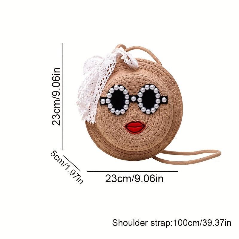 Bead Glasses Decor Straw Bag Minimalist Shoulder Bag