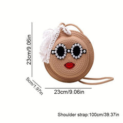 Bead Glasses Decor Straw Bag Minimalist Shoulder Bag