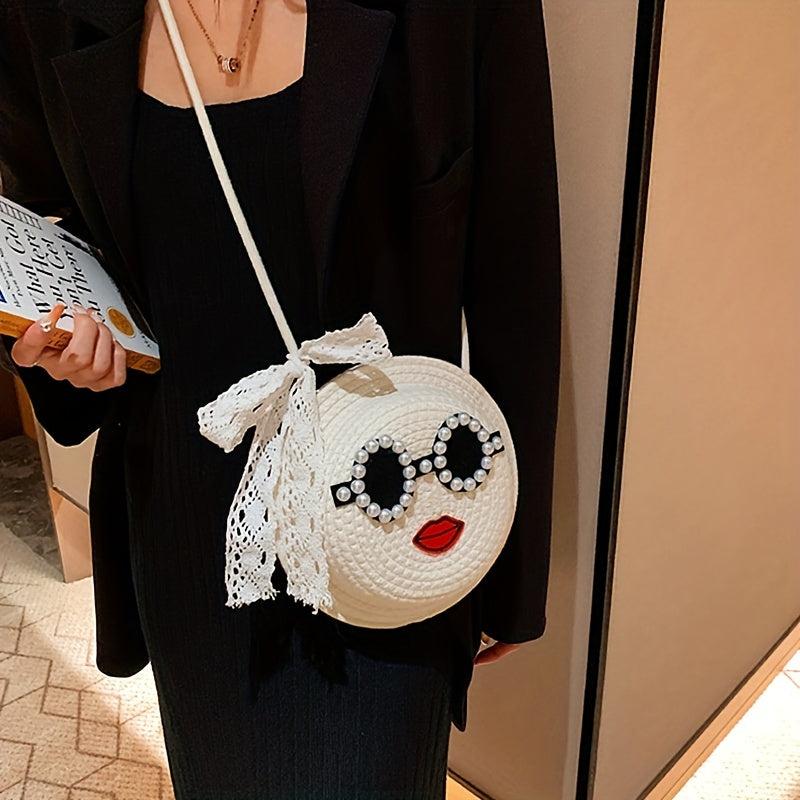 Bead Glasses Decor Straw Bag Minimalist Shoulder Bag