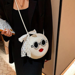 Bead Glasses Decor Straw Bag Minimalist Shoulder Bag