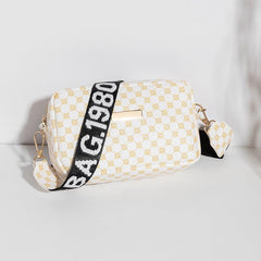 Geo Print Crossbody Bag Mini PU Leather Square Purse Women's Wide Strap Shoulder