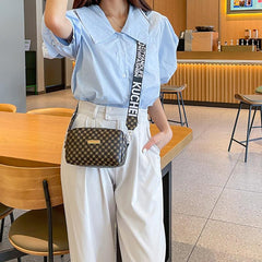Geo Print Crossbody Bag Mini PU Leather Square Purse Women's Wide Strap Shoulder