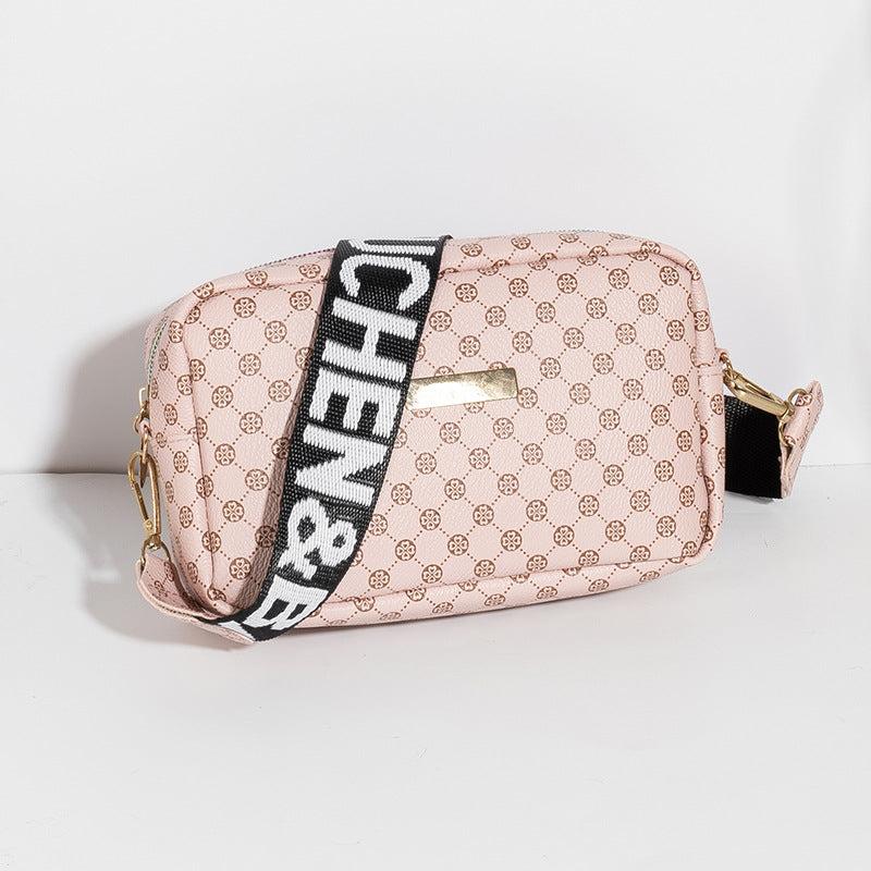 Geo Print Crossbody Bag Mini PU Leather Square Purse Women's Wide Strap Shoulder