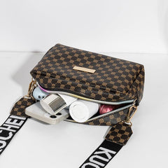 Geo Print Crossbody Bag Mini PU Leather Square Purse Women's Wide Strap Shoulder