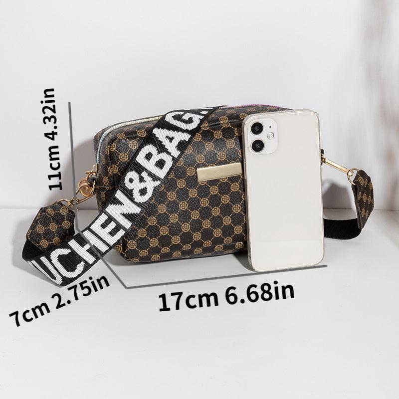 Geo Print Crossbody Bag Mini PU Leather Square Purse Women's Wide Strap Shoulder