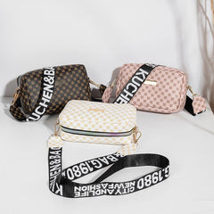 Geo Print Crossbody Bag Mini PU Leather Square Purse Women's Wide Strap Shoulder