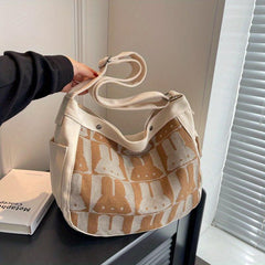 Bunny Pattern Canvas Tote Bag Large Capacity Shoulder Bag
