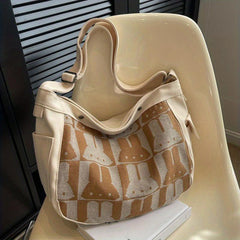 Bunny Pattern Canvas Tote Bag Large Capacity Shoulder Bag