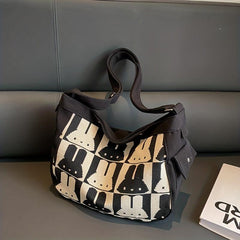 Bunny Pattern Canvas Tote Bag Large Capacity Shoulder Bag