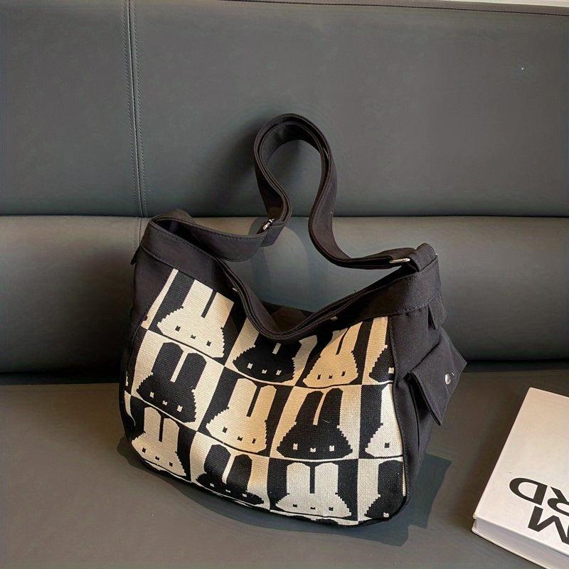 Bunny Pattern Canvas Tote Bag Large Capacity Shoulder Bag