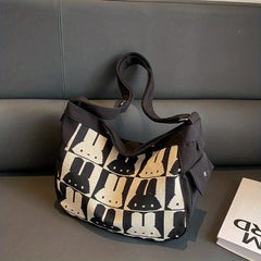 Bunny Pattern Canvas Tote Bag Large Capacity Shoulder Bag