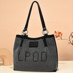 Rhinestone Glitter Shoulder Bag Large Capacity PU Leather Handabg