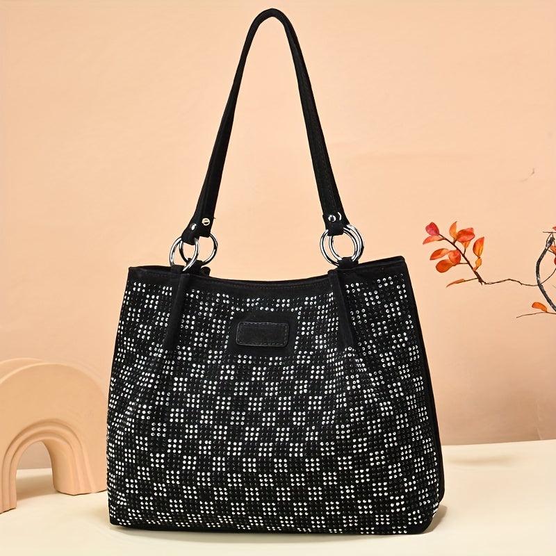 Rhinestone Glitter Shoulder Bag Large Capacity PU Leather Handabg